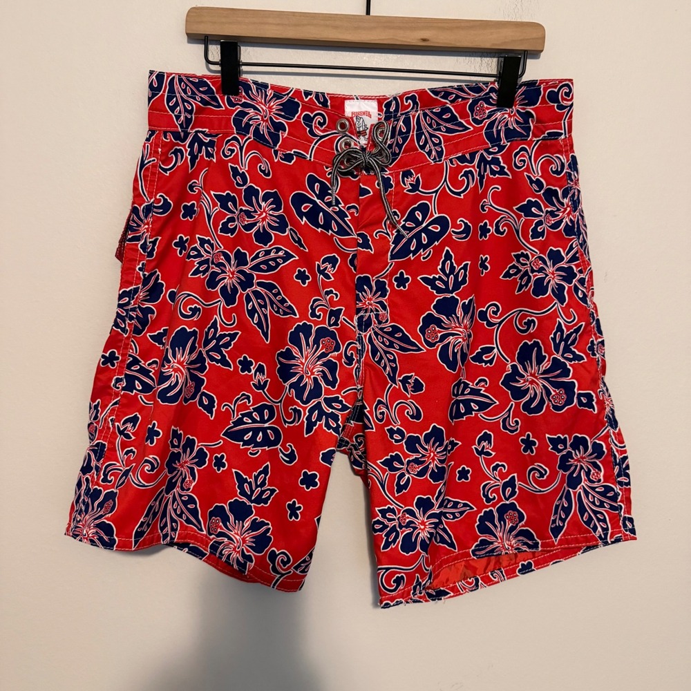 Birdwell Britches floral nylon board shorts  34 red beach outdoor vacation